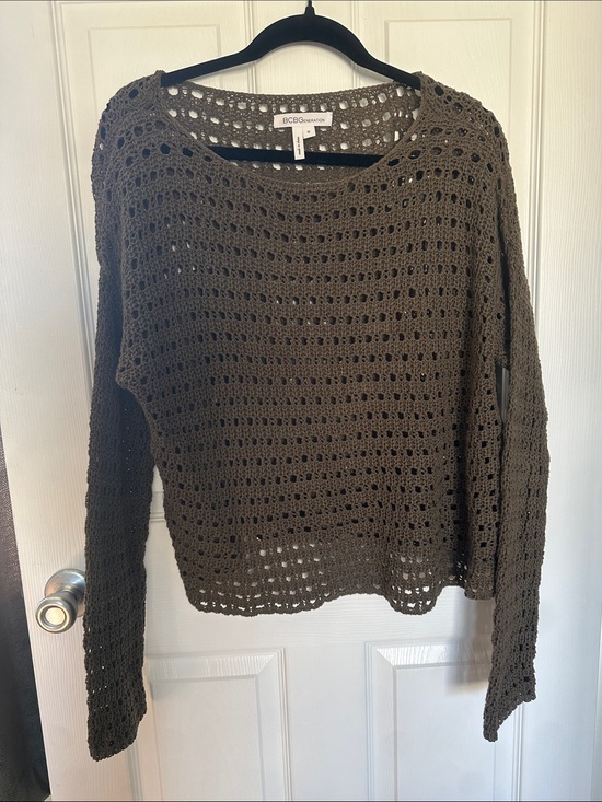 BCBGMaxAzria Sweaters - BCBGMaxAzria Olive Open Crochet Scoop-Neck Sweater